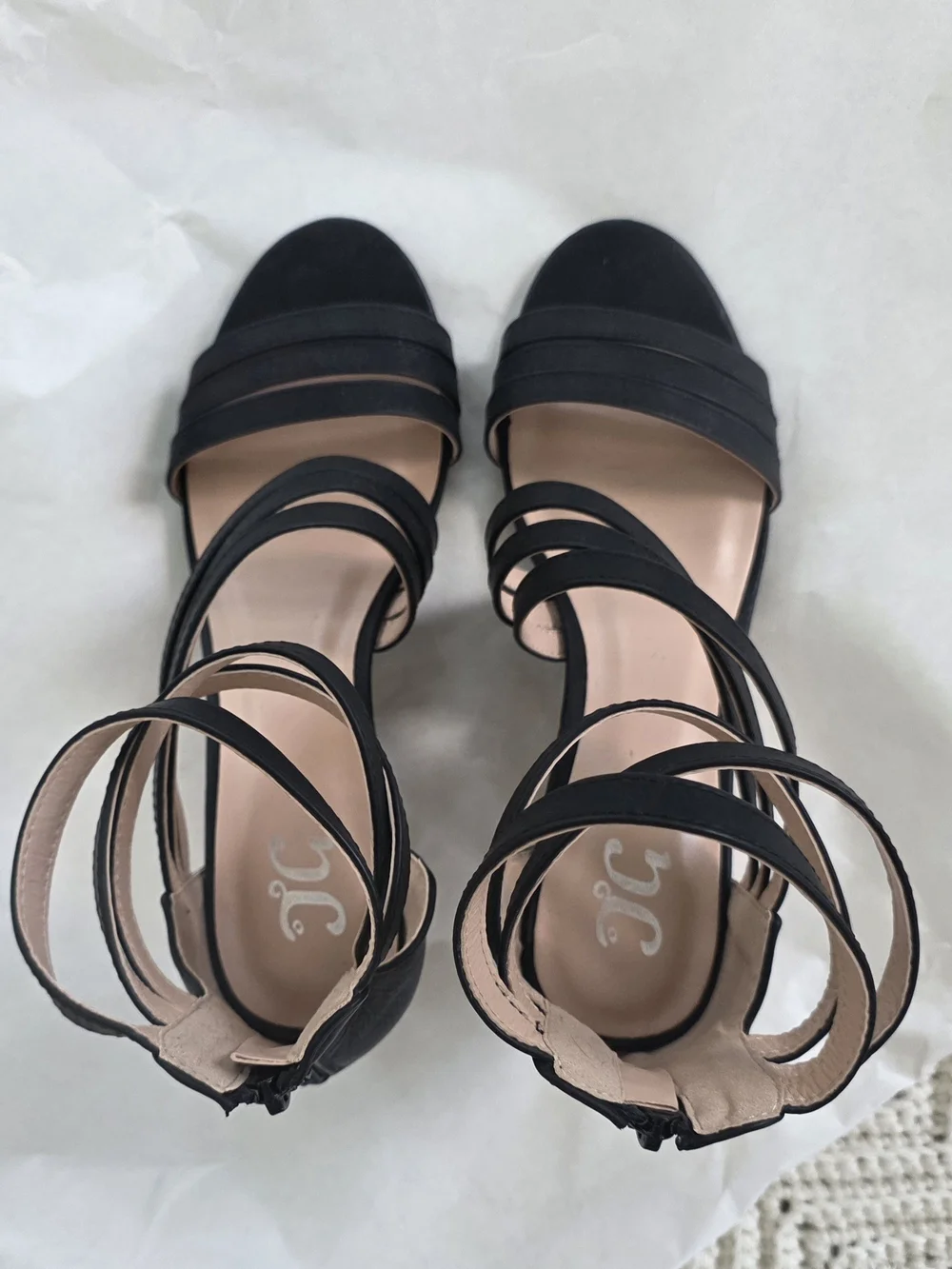 Journee Collection Black Strappy Cork Wedge Sandals Women's Size 8 Back Zip